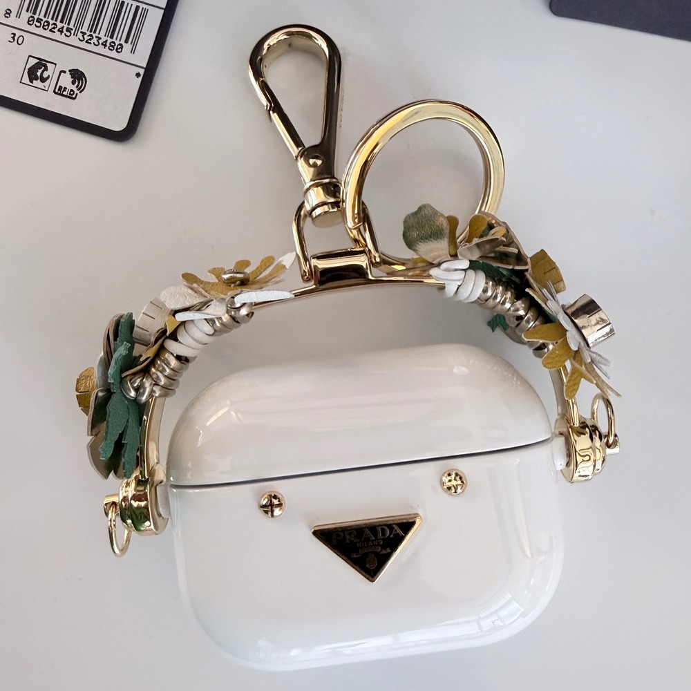 Prada White Plexiglass AirPods Pro Case Floral Leather Applique 2C7L F0009